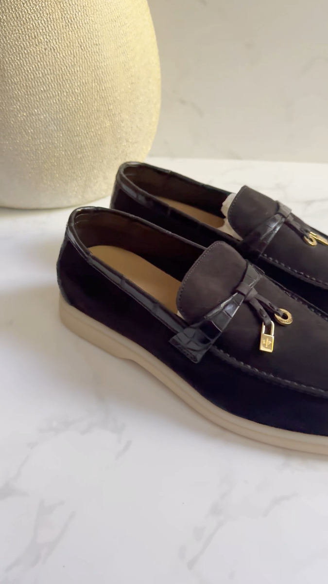 BNIB Loro Piana Summer Charms Walk Loafers In Black Alligator