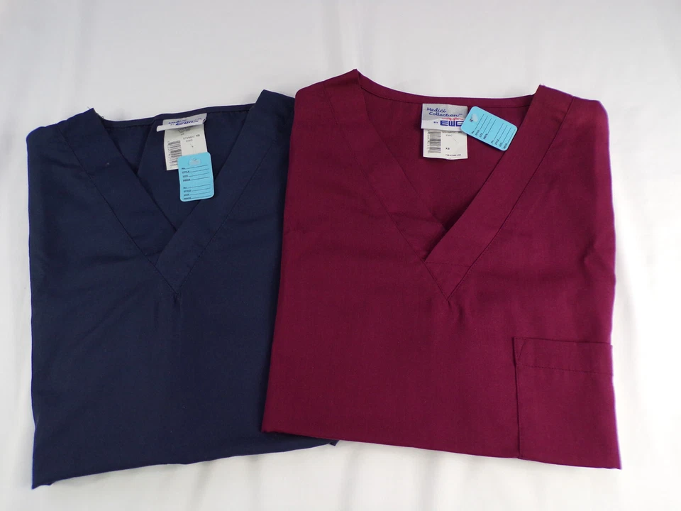TWO NEW Scrubs Tops Medici Collection EWC Womens X-Small V Neck Pocket L24 - Image 2 of 4