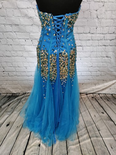 667 BEAUTIFUL PX1833 SZ 14 BLUE $398 FORMAL PARTY GOWN DRESS - Picture 7 of 10