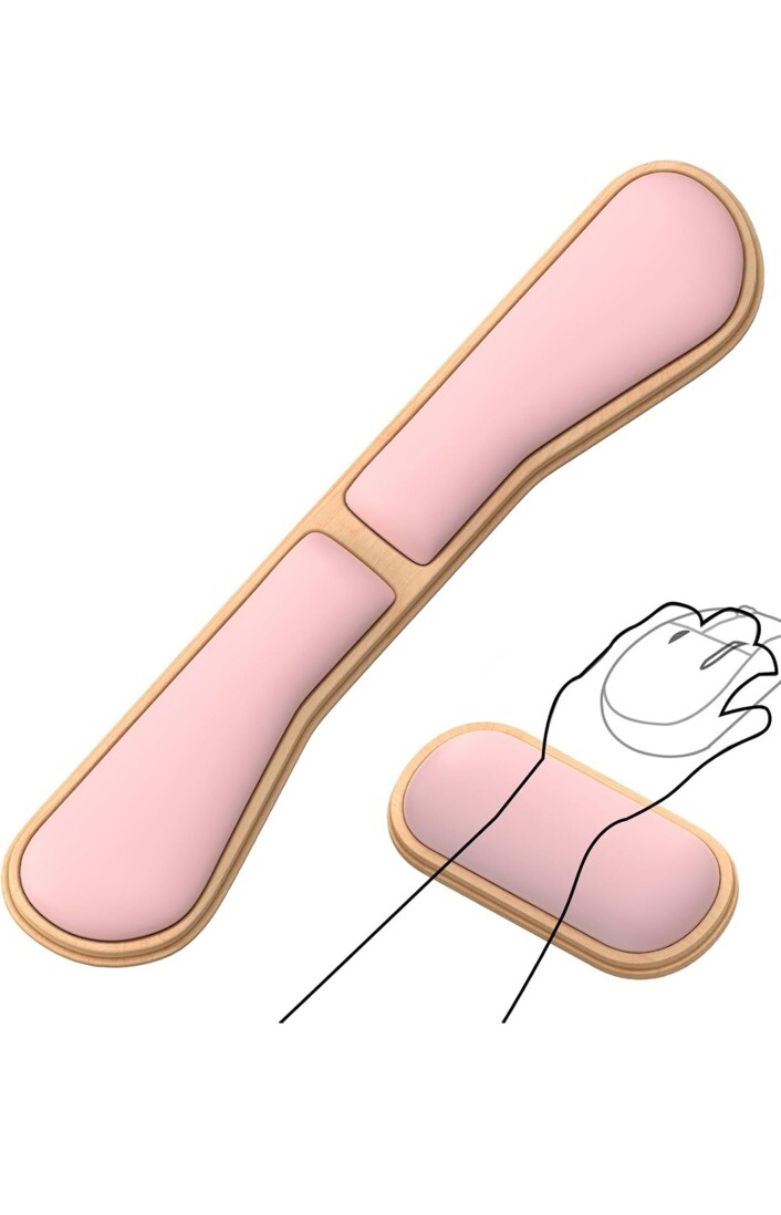 Wooden Ergonomic Keyboard Wrist Rest with Leather Gel Mouse Pad-image