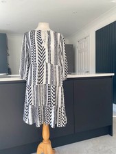 George Smock Dress Size 10 Black and White Boho Tiered Summer Holiday Tassels