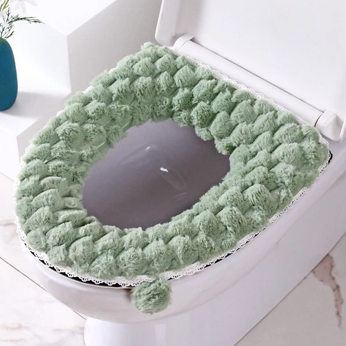 Faux Rabbit Fur Toilet Seat Cover Mat cover Zipper Washable PU Leather Backing - Picture 14 of 18