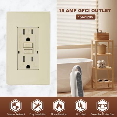 15A GFCI Outlet WR Receptacle Tamper Resistant ETL Listed,Ivory,TR,LED Indicator