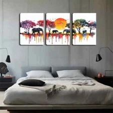 3pcs Grassland Animals, Sunset, Oil Painting, Wall Art Canvas Framed 50x70cm