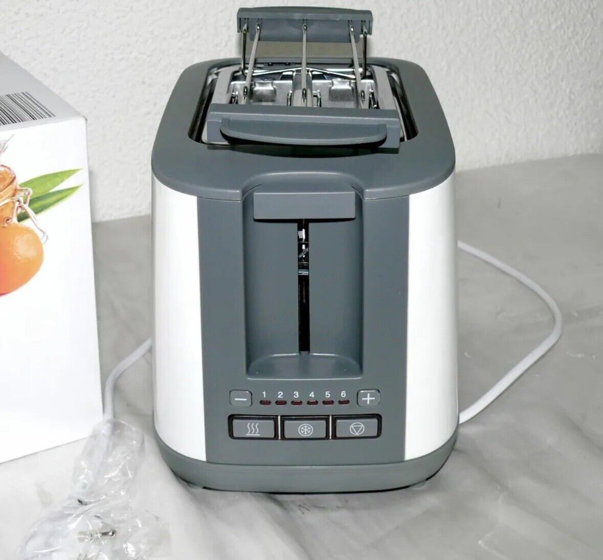 Designer Doppelschlitz Toaster 900W 6 Stufen Abnehm. Brotaufsatz In Weiß