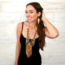 Native Tribal Style Long Statement Beaded Necklace for Women Y Shape