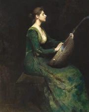 1800s Lady with at Lute Painting Reproduction Giclee Print on Fine Art Paper