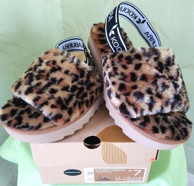 UGG KOOLABURRA FUZZN II CHEETAH FAUX FUR SLINGBACK SLIPPERS:NIB