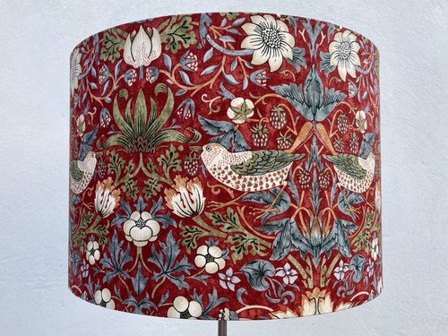 William Morris Handmade Lampshade Dark Red Strawberry Thief Fabric - Picture 3 of 12