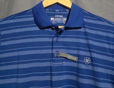 Ariat Tek Shirt Mens Small Fitted Blue Striped Stretch Wicking Lightweight Polo