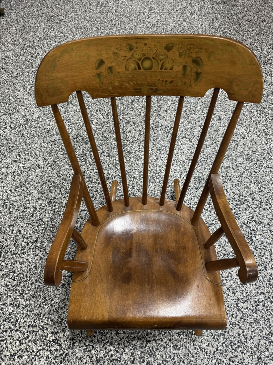 Vintage Nichols & Stone Child Stenciled Maple Wood Rocking Chair
