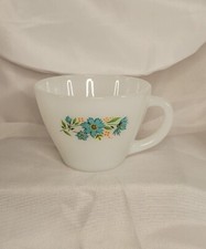 Vintage Fire King Anchor Hocking Cup Bonnie Blue Carnations Pattern Milk Glass