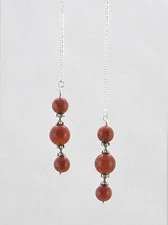 *IAJ* RED SEA CORAL ROUND DROP DANGLE, STERLING SILVER Threader Earrings