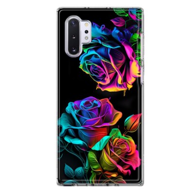 For Galaxy Note 10 Plus Shockproof Hybrid Case, Neon Rainbow Glow Roses