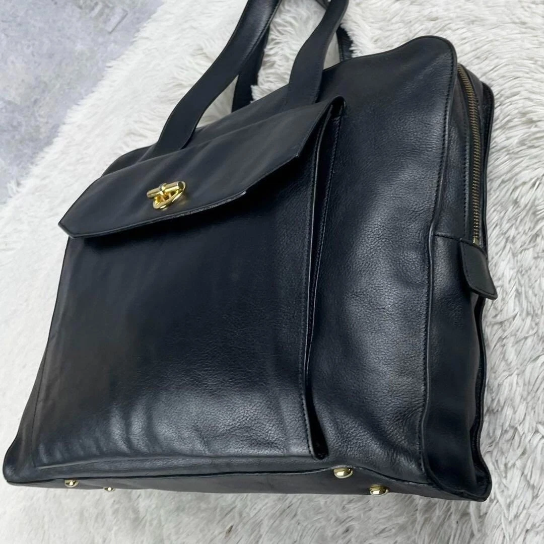 CELINE Borsa a mano Tote Bag Cerchio Logo Pelle Nero Vintage USATA Autore #S2098
