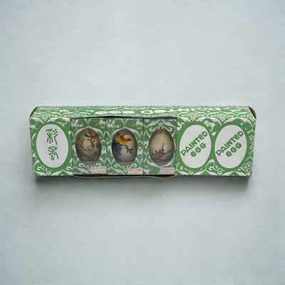 Egg Ornaments Hand Painted Set of 6 Birds & Flowers Vtg Easter Christmas - Read