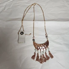 New Anthropologie Crescent Moon Hammered Rose Gold Tasseled Pendant Necklace