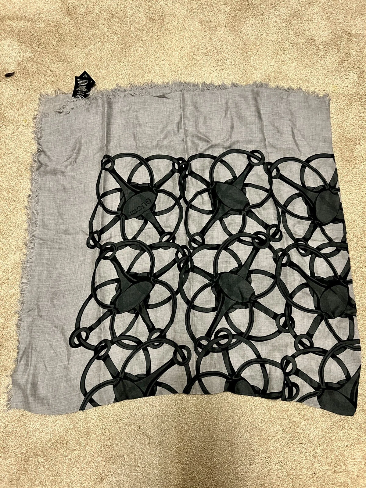 Gucci Gray Horsebit Print Large Scarf Shawl