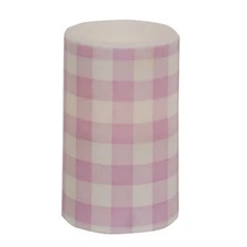 NEW FARMHOUSE PINK Pillar Candle WHITE TIMER LED 5"Tx 3"W Cottage CHECK Gingham