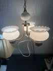 Vintage Hobnail Milk Glass 3-Light Chandelier Brass Hanging Ceiling Fixture