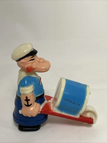 Vintage Marx KFS Popeye Spinach Wheelbarrow Ramp Walker Toy Made In Hong Kong