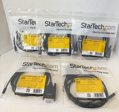LOT OF 5 Startech MDP2DVIMM6,6 ft Mini DisplayPort to DVI Cable-M/M-MDP to DVI..