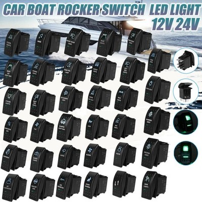 Car motor vehicle boat rocker switch built - in switch green LED illuminated waterproof 12V