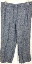 Talbots Women 100 Linen Wide Leg Pants Sz 14 Blue White Stripe Drawstring Beach