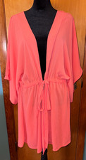 Womens Kimono Tie Front Swimsuit Cover Up Orange S/M
