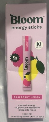 Bloom Energy Sticks Packs w/Natural Energy Raspberry Lemon - 10pk, Sealed, 4/27