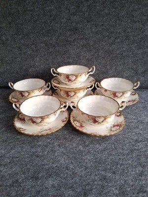 6er Set Royal Albert Bone China Suppentassen & Untertassen Feier Muster