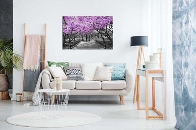 Schwarz Weiß Lila Blüte Leinwand Wandbild Modern Wohnzimmer Wohndeko