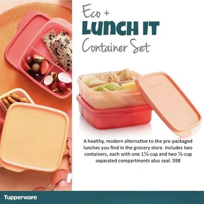 NEW Tupperware Eco+ Lunch It Container Set of 2 Divided Lunch Boxes Red Orange