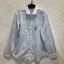 Calvin Klein Men's Button Up Shirt XL Steel Slim Fit Stretch Wrinkle Free Blue