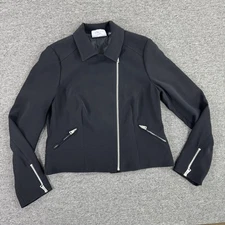 Carlisle Jacket Womens 10 Black Asymmetric Zip Moto Biker Zipper Cuffs Pockets