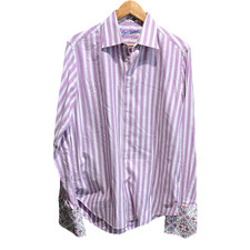 Robert Graham Purple White Striped Long Sleeve Men's Button Down Shirt Size M/L