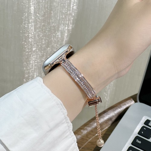 Crystal Metal Band For Apple Watch Series 10/9/8/7/6/SE Slim Adjustable Bracelet - Picture 12 of 15