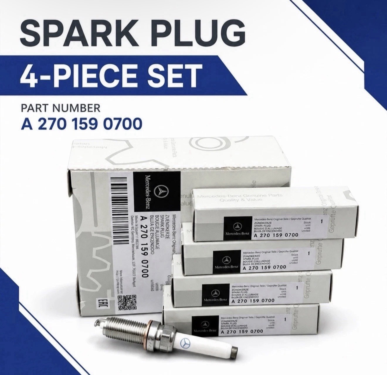 New Genuine OEM Mercedes  A2701590700  - Set of 4 Spark Plugs  FREE Shipping