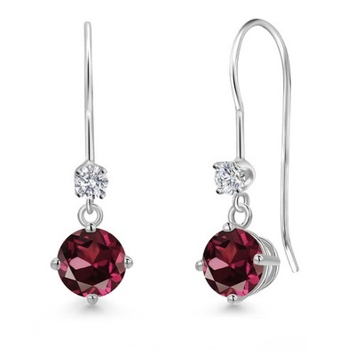 14K White Gold Rhodolite Garnet and Lab Grown Diamond Earrings for Women | 1.33