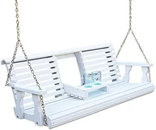 Amish Heavy Duty Console Porch Swing with Fold down Cup Holders in Semi Solid Wh