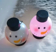 SNOWMAN Head Multicolor Light Latern 2 Christmas Tree Ornaments