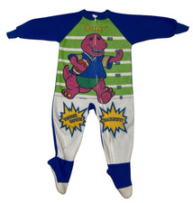 Vintage Barney Dinosaur Footed Zip Up Pajamas 90's Football 3T Lyons Group Flaws
