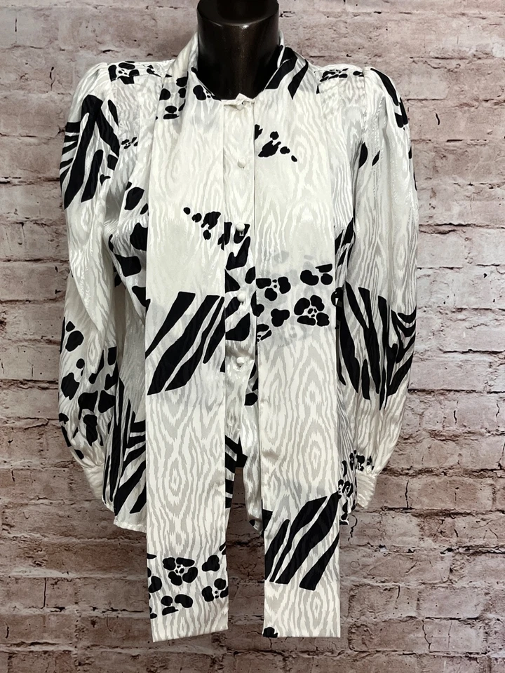 Vintage Anne Klein New Aspects 80s Zebra Cheetah Padded Shoulders Blouse 4 - Image 2 of 4