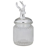 Glasdose 14.5XØ 7.8 Cm Silber Porzellan Deckel Rentier-Motiv Keksdose Bonbondose