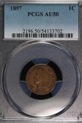 Indian Head Cent. 1897 PCGS AU50. Lot # 9064-476-702