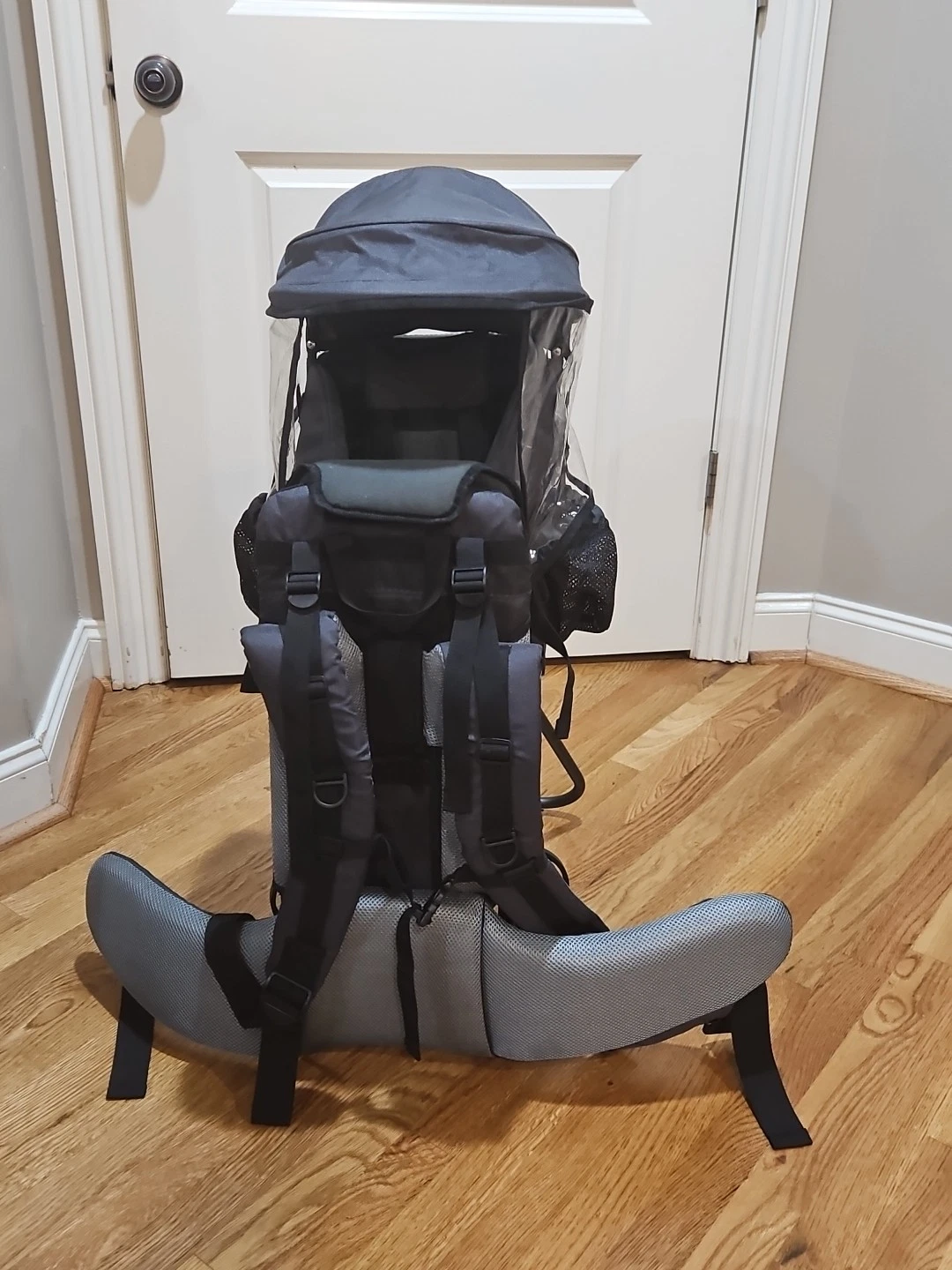 Clevr Black & Gray Baby Backpack Carrier Sun/Rain Cover Adjustable