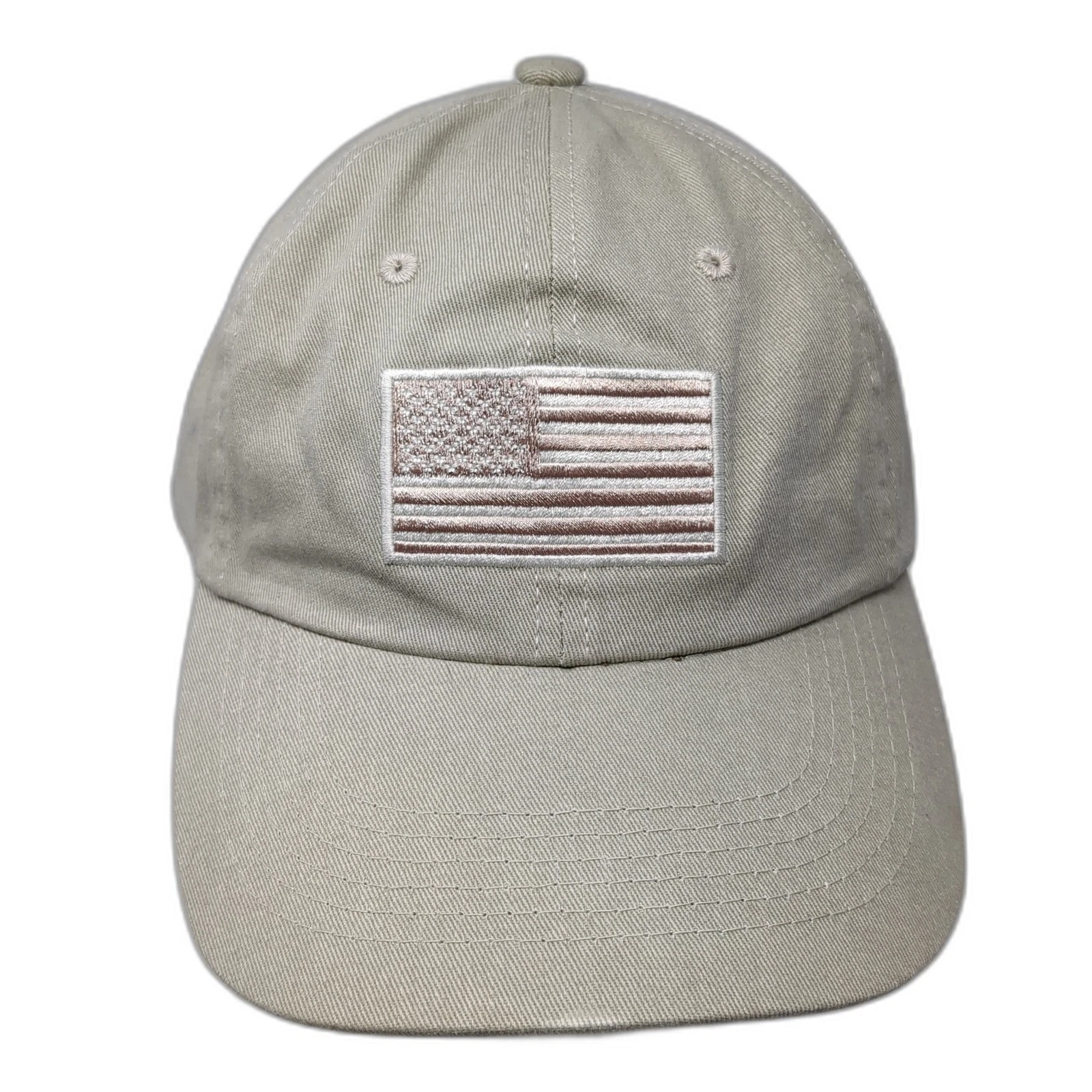 USA Flag Strapback Baseball Cap Beige OS Adjustable Patriotic Dorfman Pacific Co