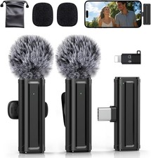 Wireless Mini Microphone Compatible With iPhone, iPad, Android, 2 Pack Lavalier
