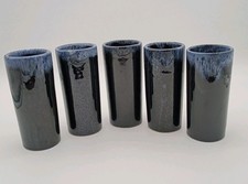 Van Briggle Pottery Tumbler Set of 5 Black Blue Drip Glaze MCM Height 6" Signed