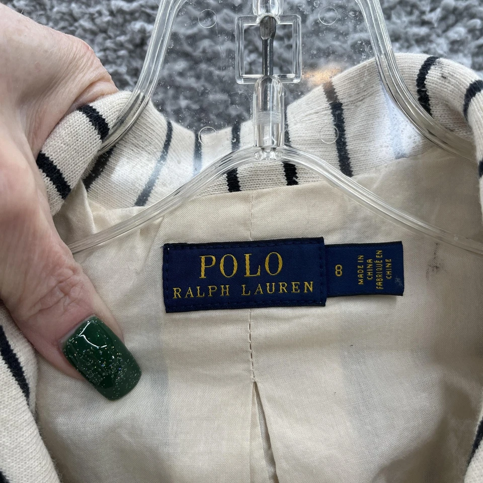 Blazer Polo Ralph Lauren Mujer 8 Blanco Negro Rayas Algodón Cresta Parche Preppy Foto 3 de 4